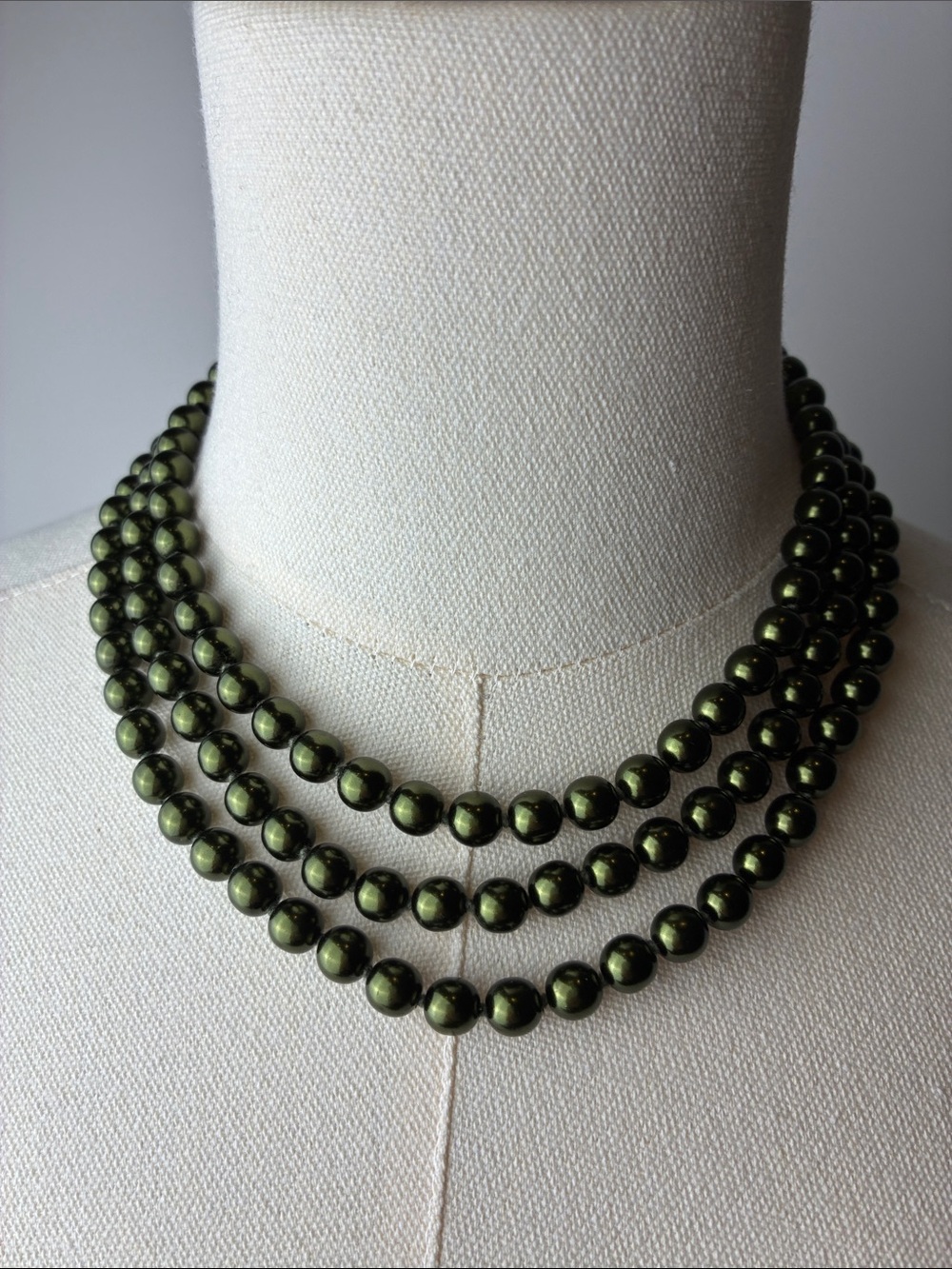 Olive Green Multi-Strand Pearl Necklace